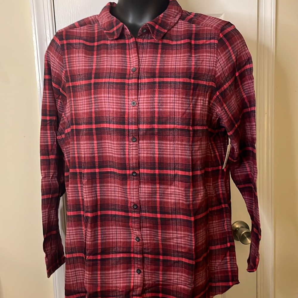 Goodthreads Burgundy Fuschia Plaid Flannel Shirt Blouse XL